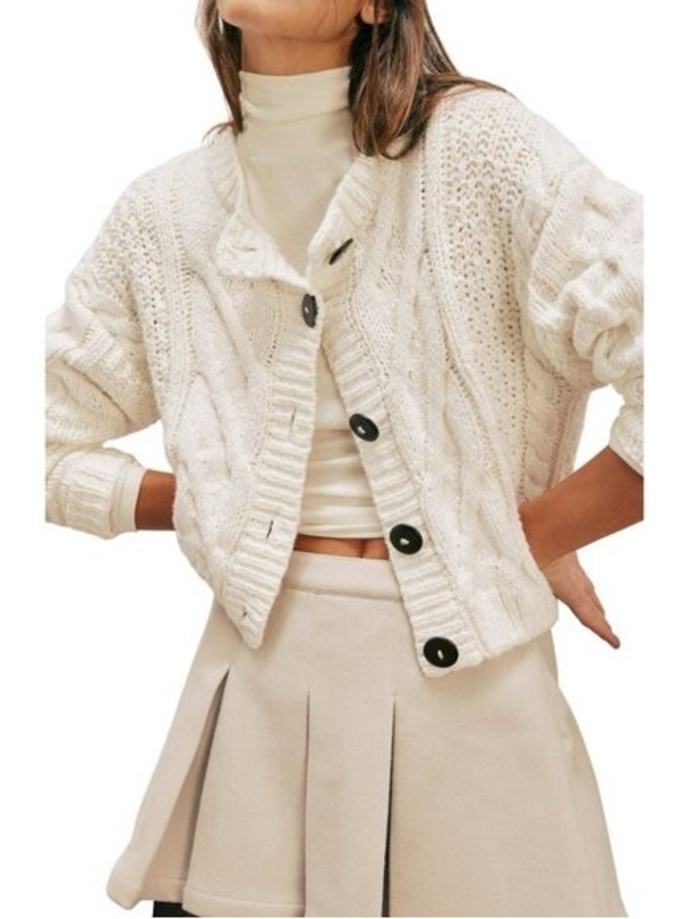 Free People Women's Bonfire Cable optic white Knit Cardigan Sweater size M used